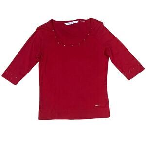 Tommy Hilfiger Tee Size M Vintage 90s y2k Red Cotton Rhinestone
